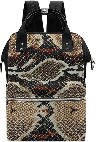 Bolsa de pañales con patrón de piel de serpiente para mujer, mochila de gran capacidad, impermeable, mochila de viaje para computadora portátil