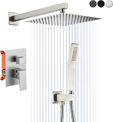 Sistema de ducha de níquel cepillado de 10 pulgadas, sistema de ducha con grifo de ducha de mano montado en la pared para baño de alta presión