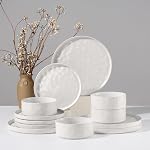 HaWare Dinnerware Ensembles, 12-Piece Assiette de assiettes et bols, Assiettes de vaisselle en grès pour 4, Céramique pour restaurant à la maison, anti-dérapant et anti-rayure, micro-ondes et lave-vaisselle Coffre-fort, blanc moucheté