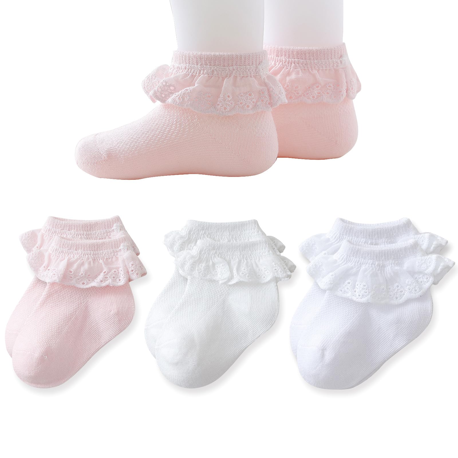 EPEIUSBaby Lace Socks Newborn Girl Eyelet Ruffle Socks Infant Toddler Dress Crew Sox 0-6/6-12/12-24 Months