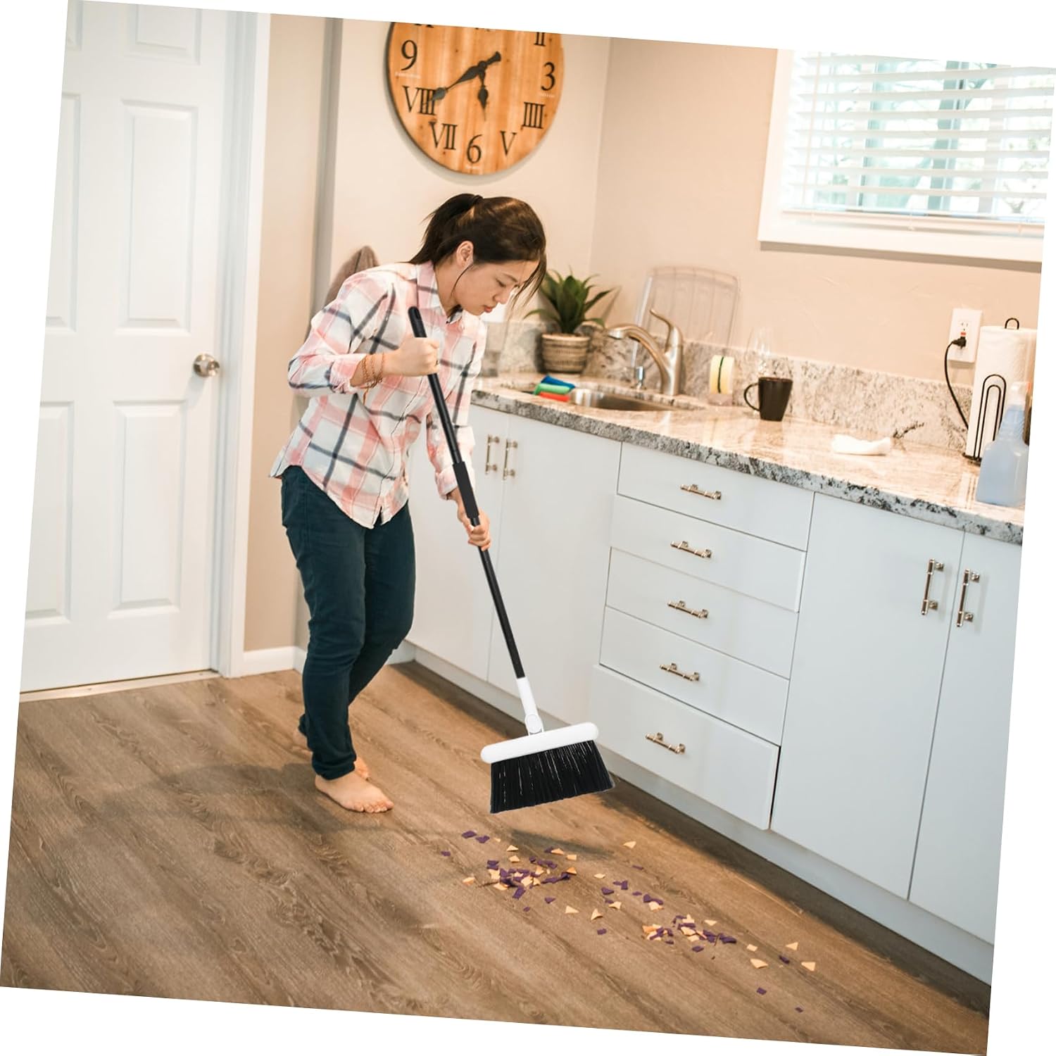 Plastic Threaded Mop Handle Replacement Rod 4-Section Adjustable Metal Mop Pole for Household and Commercial Use Easy Installation