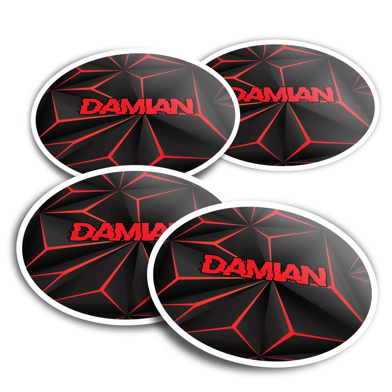 4 x 10cm Vinyl Stickers Set - Name Damian Gamer Black Red Video Game Letter Lettering Travel Scrapbooking Gift Decal Wall Art Self Adhesive Waterproof #272940