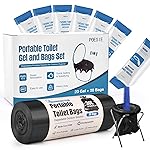 Poesie Absorbent Gel Toilet Bags Set, 8 Gallon Compostable Portable Toilet Bags with Camping Gel, Camping Toilet Bags and Gel Set for RV, Hiking, Emergency 20 Gels and 20 Bags