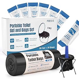 Poesie Absorbent Gel Toilet Bags Set, 8 Gallon Compostable Portable Toilet Bags with Camping Gel, Camping Toilet Bags and Gel Set for RV, Hiking, Emergency 20 Gels and 20 Bags