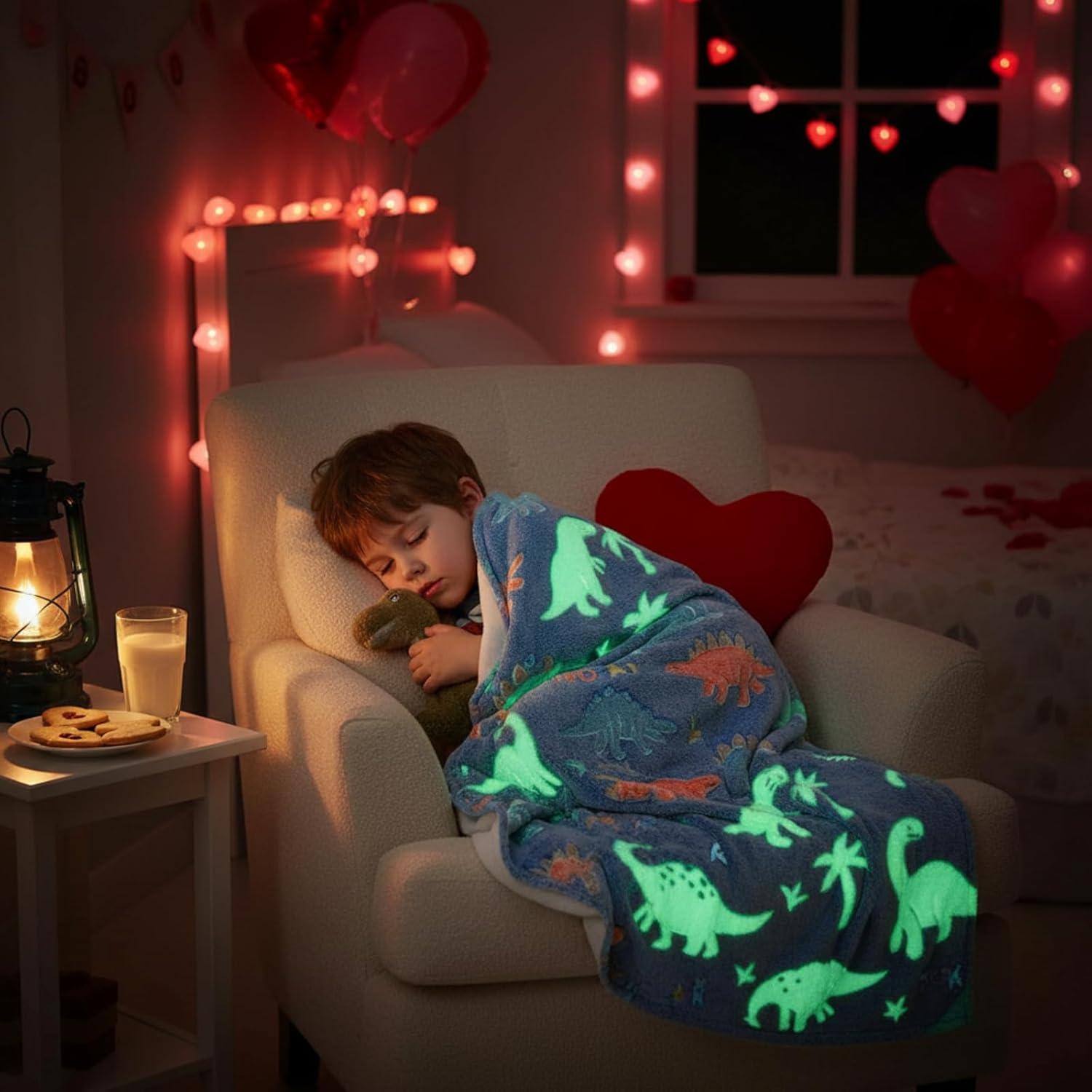 Kids Heated Blanket Dinosaur Electric Glow in the Dark 50"x60" Heating Blanket Girls Boys Children Valentine's Birthday Gifts with 10 Heating Levels & 8 Hours Auto Off Etl Certified