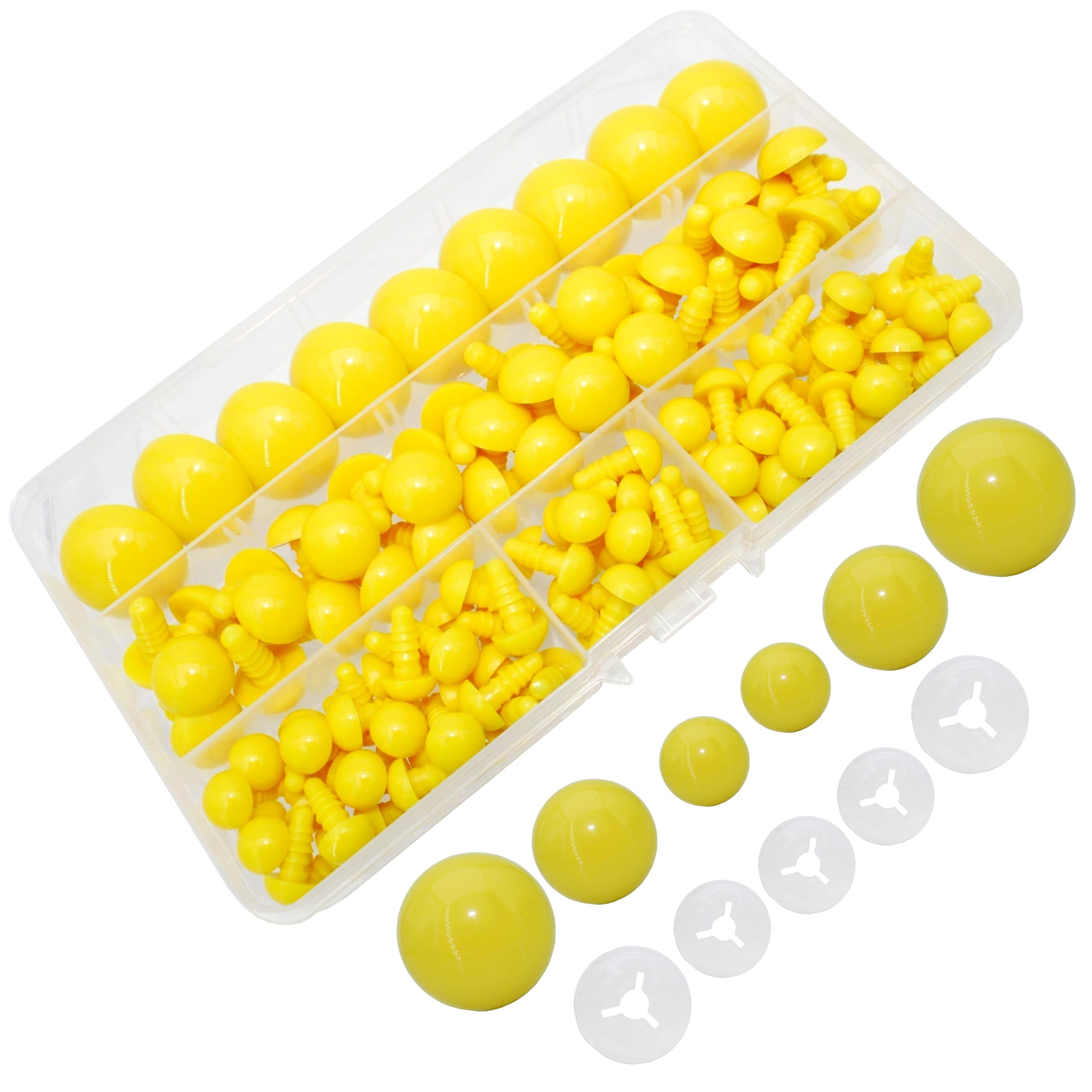 200Pcs Safety Eyes and Secure Washers for Amigurumi Crochet - Thalinfayi 10/15/24mm Plastic Craft Eyes for Amigurumi, Crafts, Crocheting Doll DIY Making Supplies (Yellow)