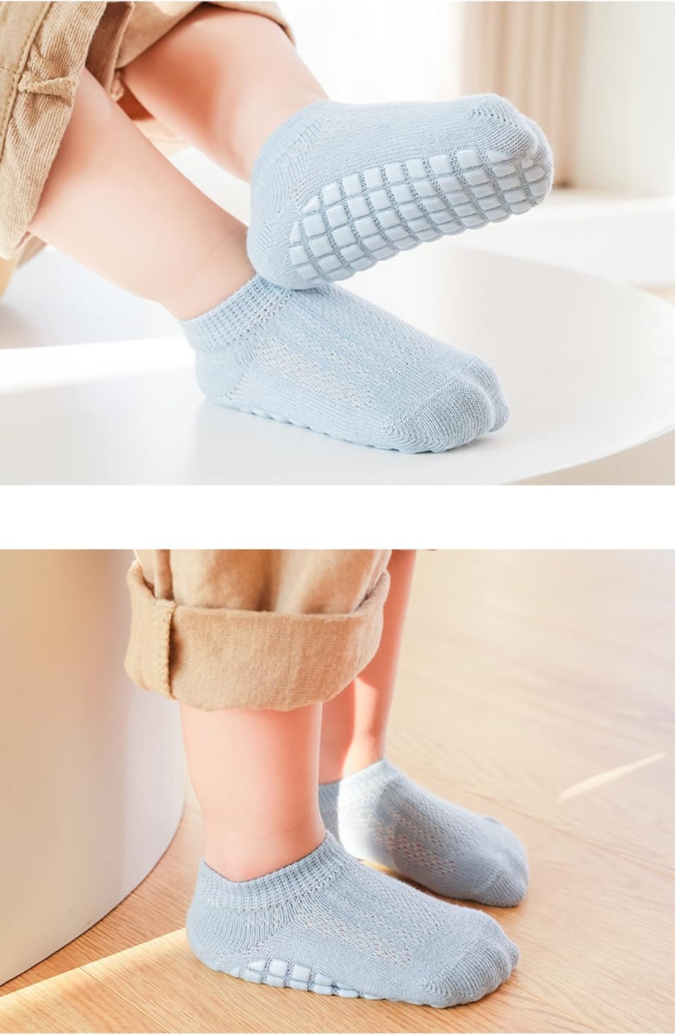 Baby Non-skid Socks Anti Skid Toddler Socks Ankle Mesh Thin Socks for Infant Newborn Girls Boys 8 Pairs
