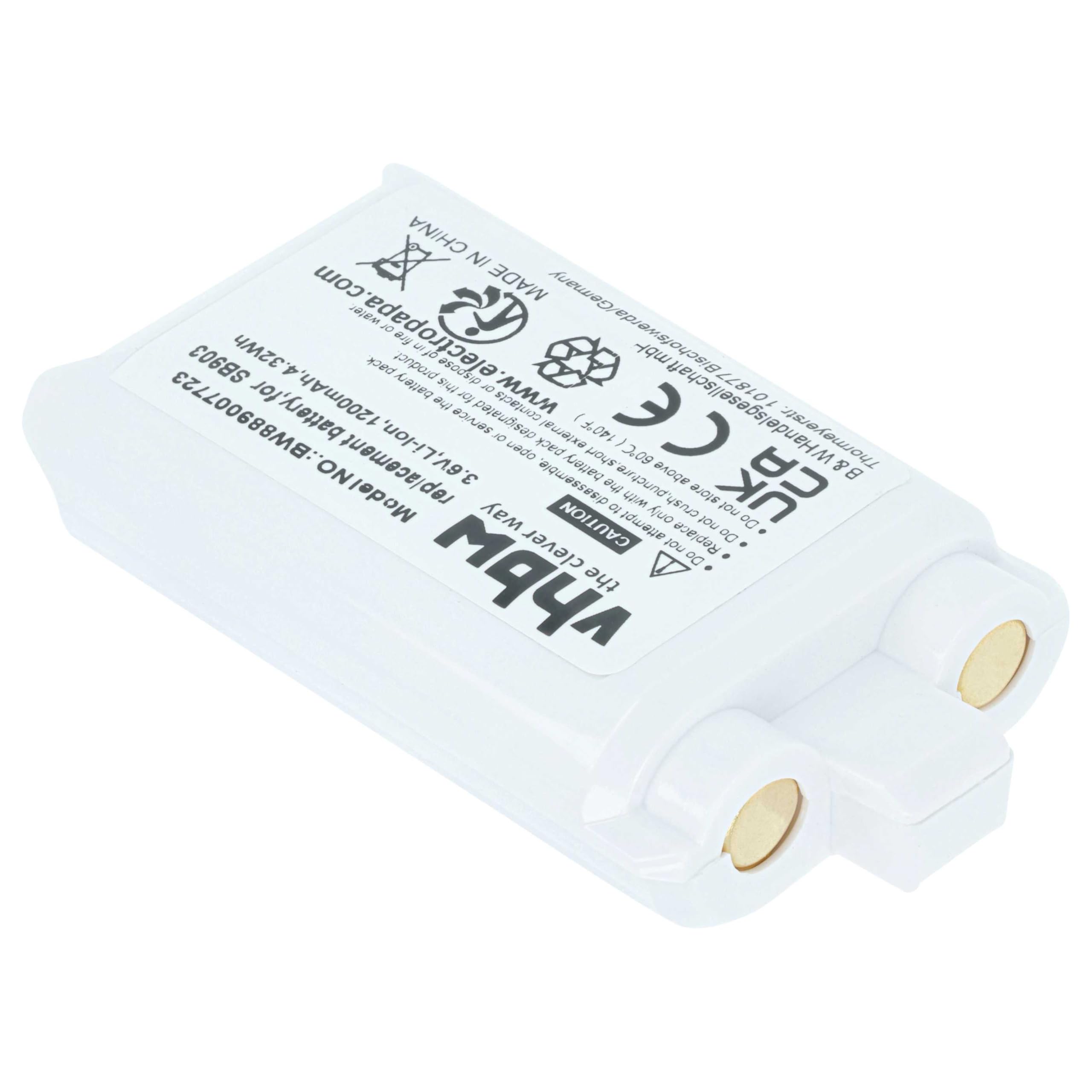 vhbw Shure SB903 bateria zastępuje system radiowy, nadajnik cyfrowy (1200 mAh, 3,7 V, Li-Ion)