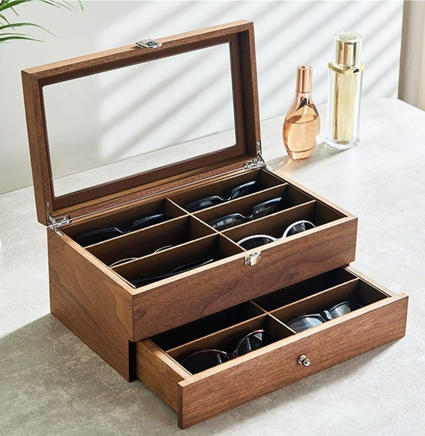 Brillenbox Vielseitig Holz Sonnenbrille Display Stand Brillenetui For Zuhause Sonnenbrillen Aufbewahrung(34x20x15cm)