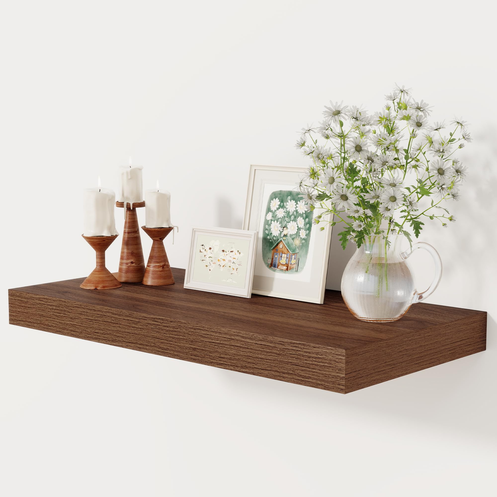 12 Inch Deep Floating Shelves, 24 x 12 Floating Shelf for Books, Rustic Wood Deep Wall Shelves for Home Storage & Display, 2" Thicked Shelves for