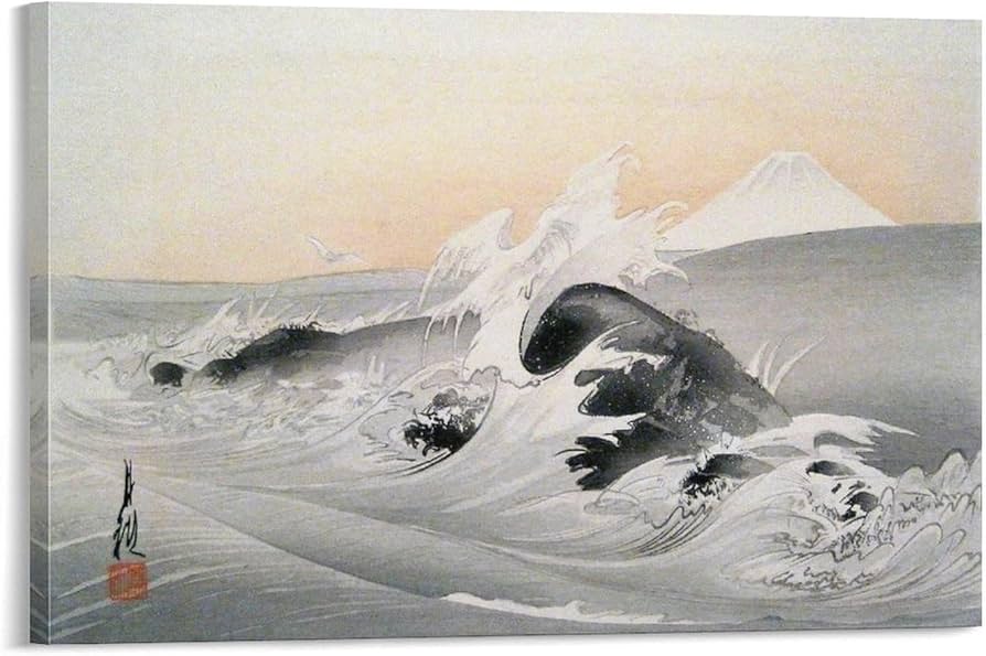 Amazon.co.jp: 絵画 海岸に打ち寄せる波インテリア 絵画 水墨画の