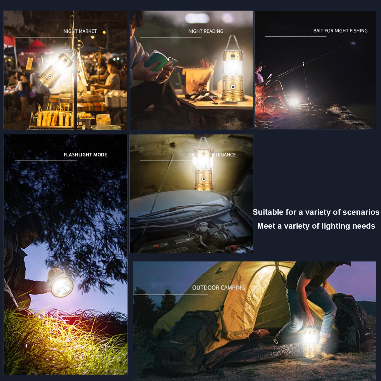 Solar EnergyLED latarnia kempingowa wodoodporna lampa namiotowa, latarnia, przenośna, wielofunkcyjna, do użytku na zewnątrz, do ogrodu, awaryjnego światła, ładowanie USB