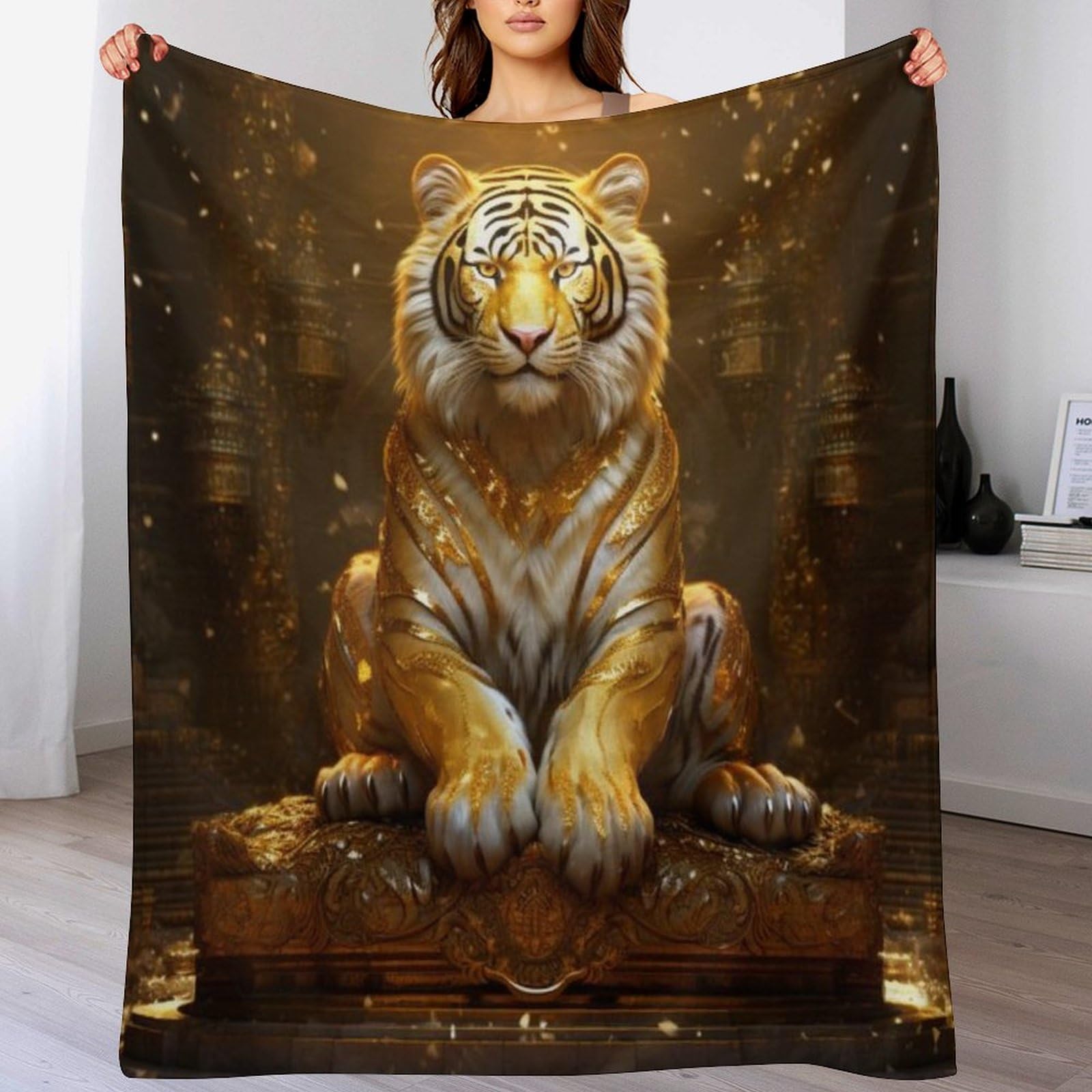 Couverture chaude flannel tigre 180×200cm contre le froid nocturne au lit