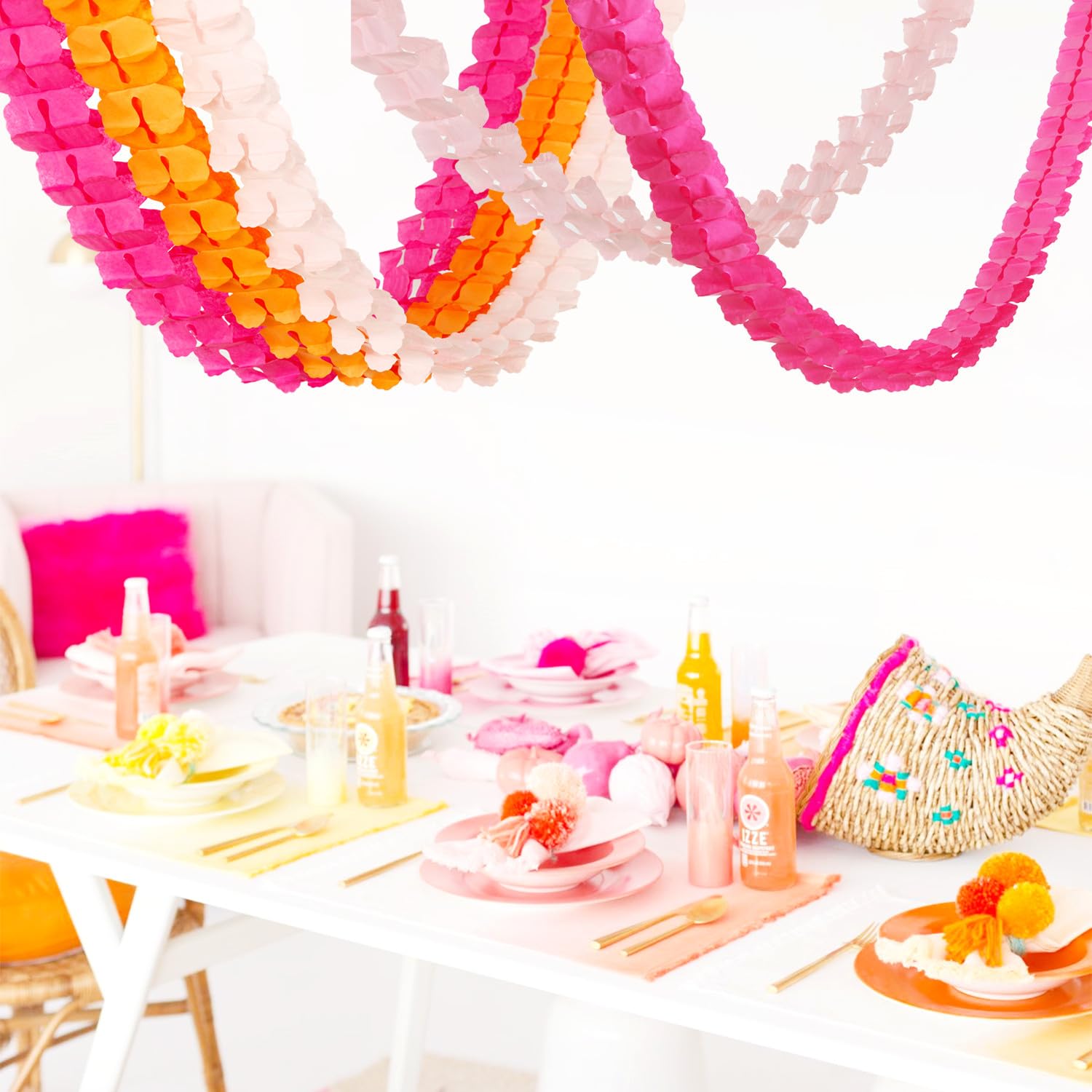 Party-Dekorationen in Hot Pink, gebranntes Orange, 12 Stück, Luftschlangen, Girlande, Geburtstag, Babyparty, 4-blättriges Kleeblatt, Papierbanner, Sonnenuntergang, Herbst, Erntedankfest, Braut,