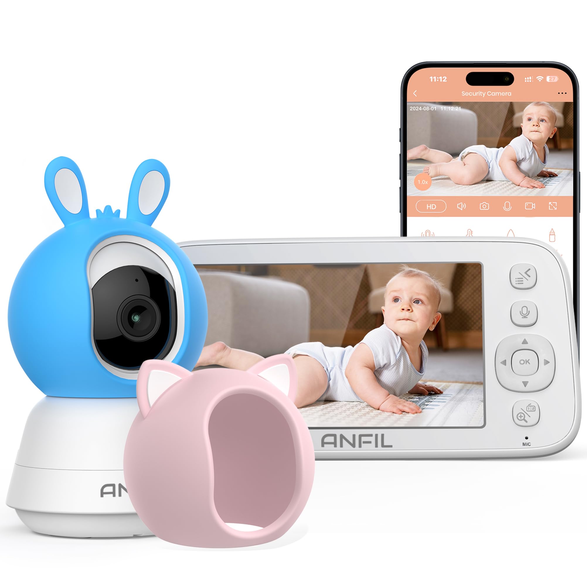 Cámara Vigilancia Bebé con Monitor – Pantalla 5", Visión Nocturna, Audio Bidireccional, Sensor de Temperatura, VOX, Cámara Bebé Sin WiFi, Intercomunicador, Baby Monitor, Vigilabebés