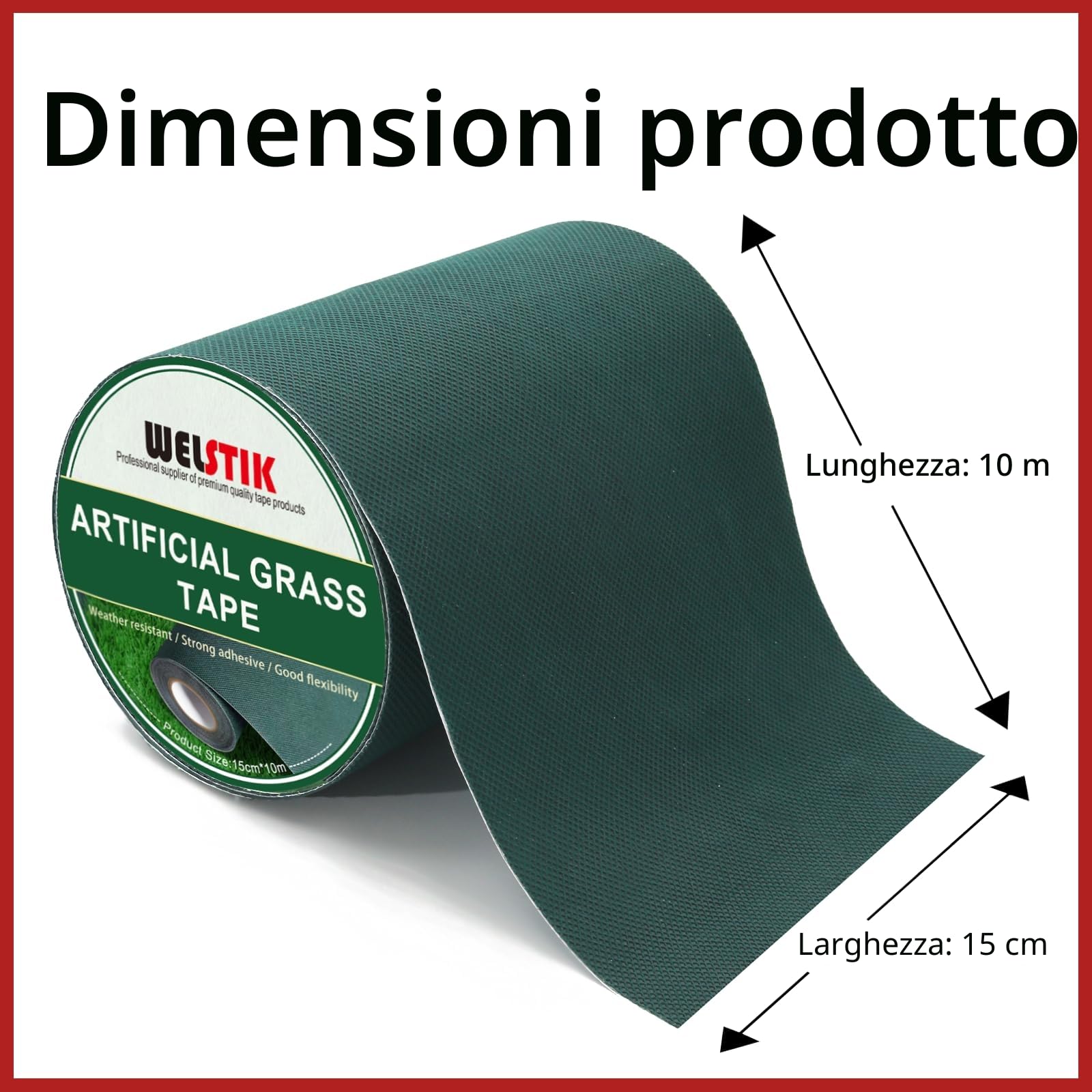 WELSTIK - Nastro di Cucitura Nastro per Erba Artificiale per Giunzione per Fissaggio Tappeto Prato Verde Collegamento di Tappeto in Erba Finta(Verde, 15 cm x 10 m)