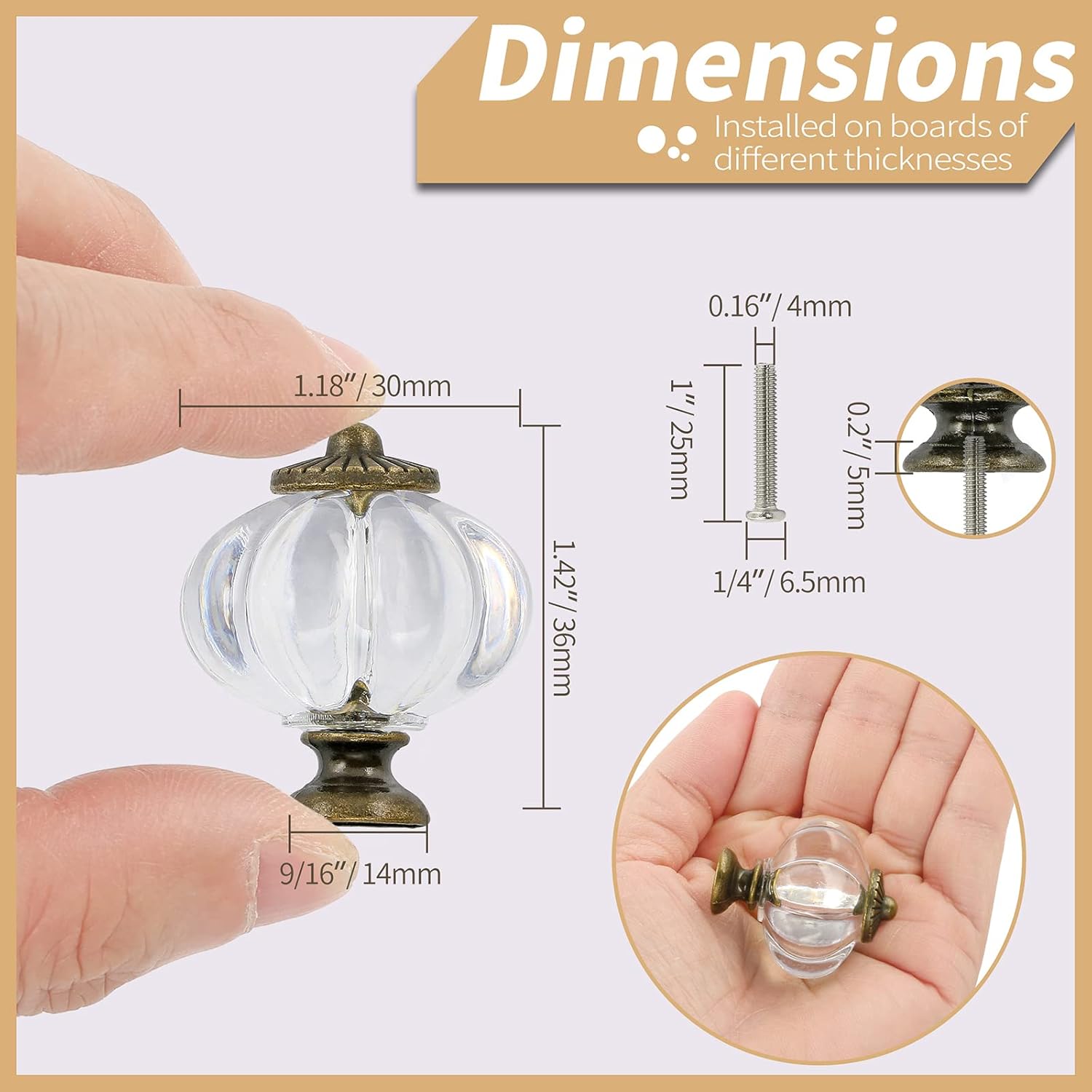 Clear Pumpkin Knobs 12 Pack Cabinet Knobs Vintage Drawer Pulls - Antique Dresser Pulls with Screws for Closet Drawer Cupboard Cabinet and DIY Home Project