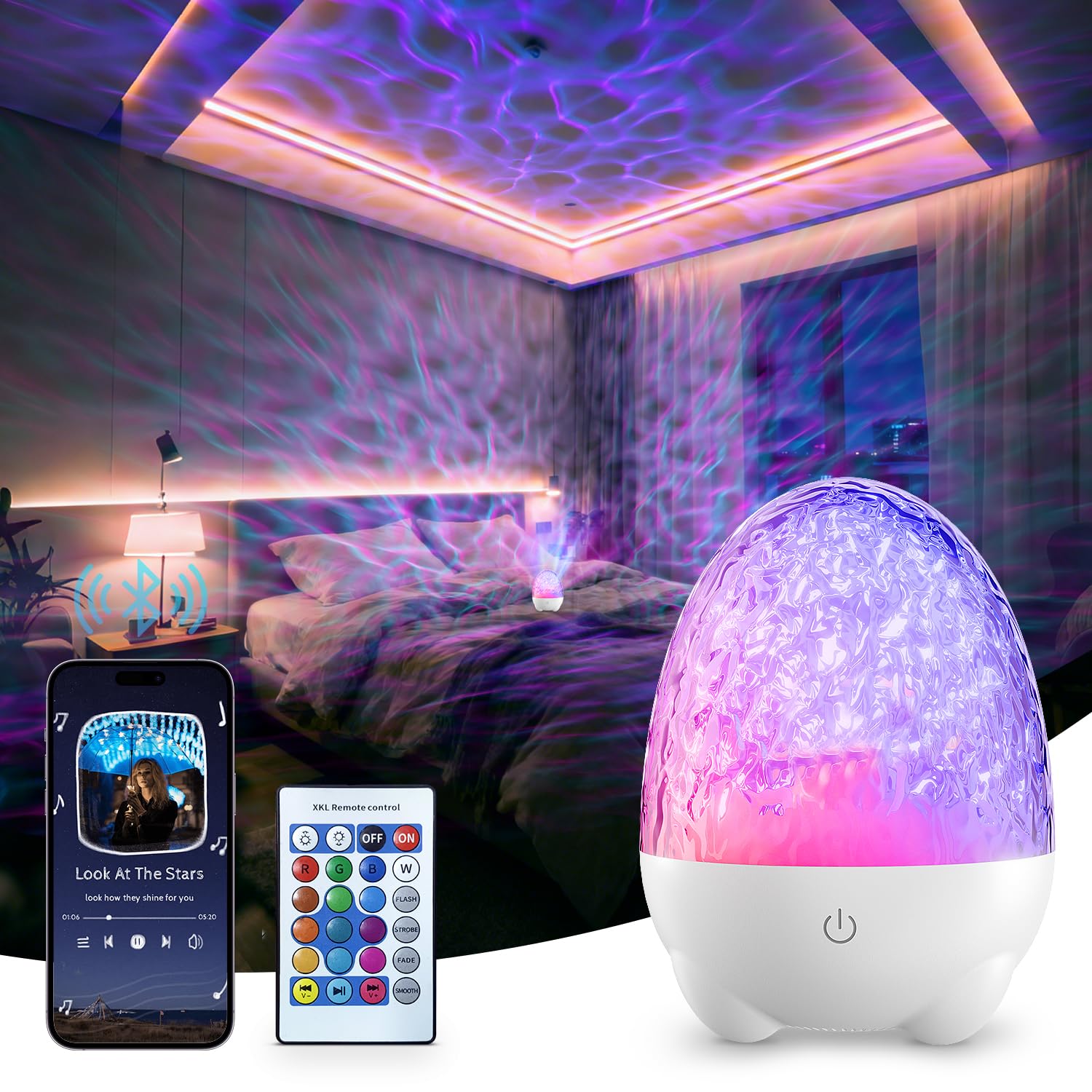 Proiettore Galassia LED 360° Con Bluetooth E Telecomando – 12 Modalità Colore, Ricaricabile, Perfetto Per Cameretta E Regali