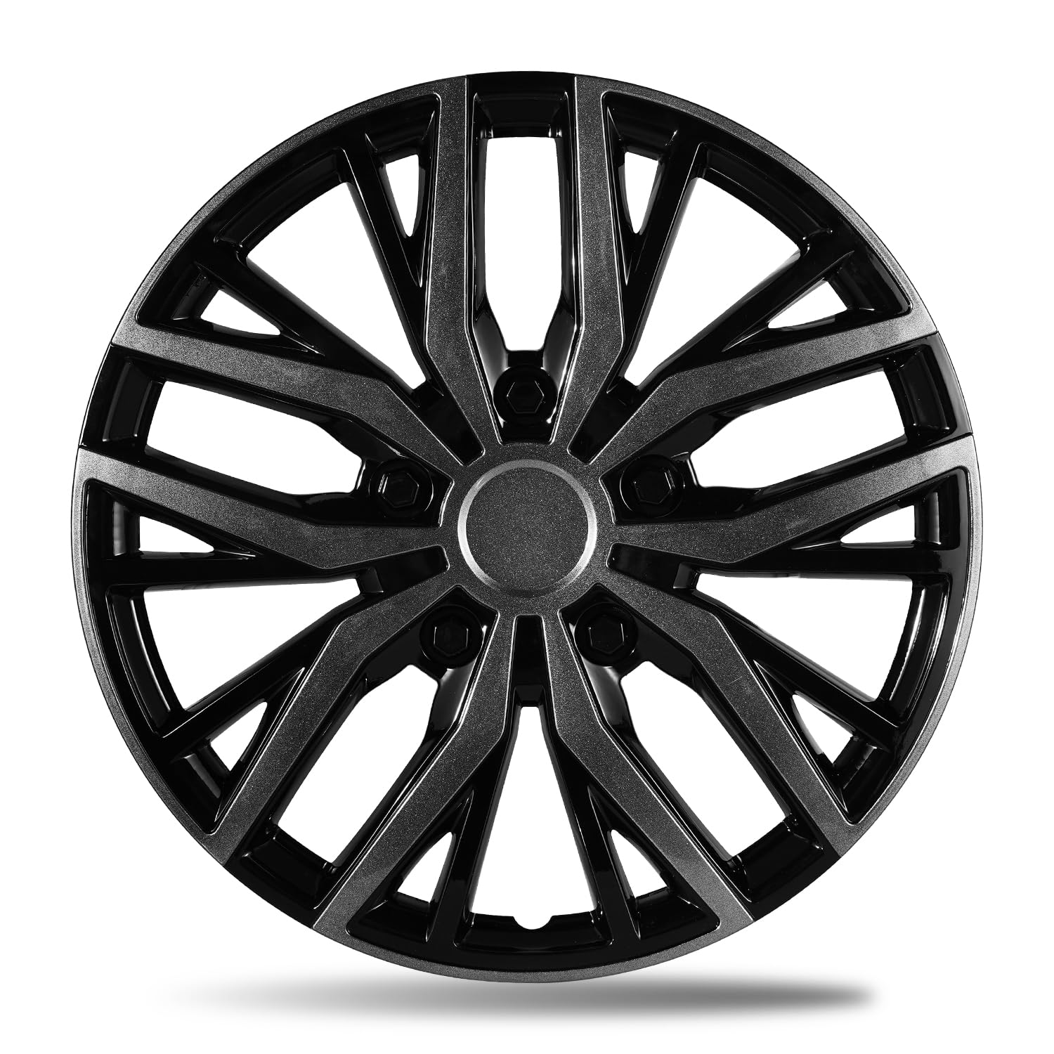 Photo 1 of ***RECOMEDED FOR PARTS/ SNAP RINGS ARE BROKEN*** Paanlok 14 Inch Dual-Tone Black & Gunmetal Gray Sporty 10-Spoke Design Universal Wheel Covers Hubcaps for Steel Wheels, Set of 4, Patented Adjustable Snap-On Design, Tool-Free Install