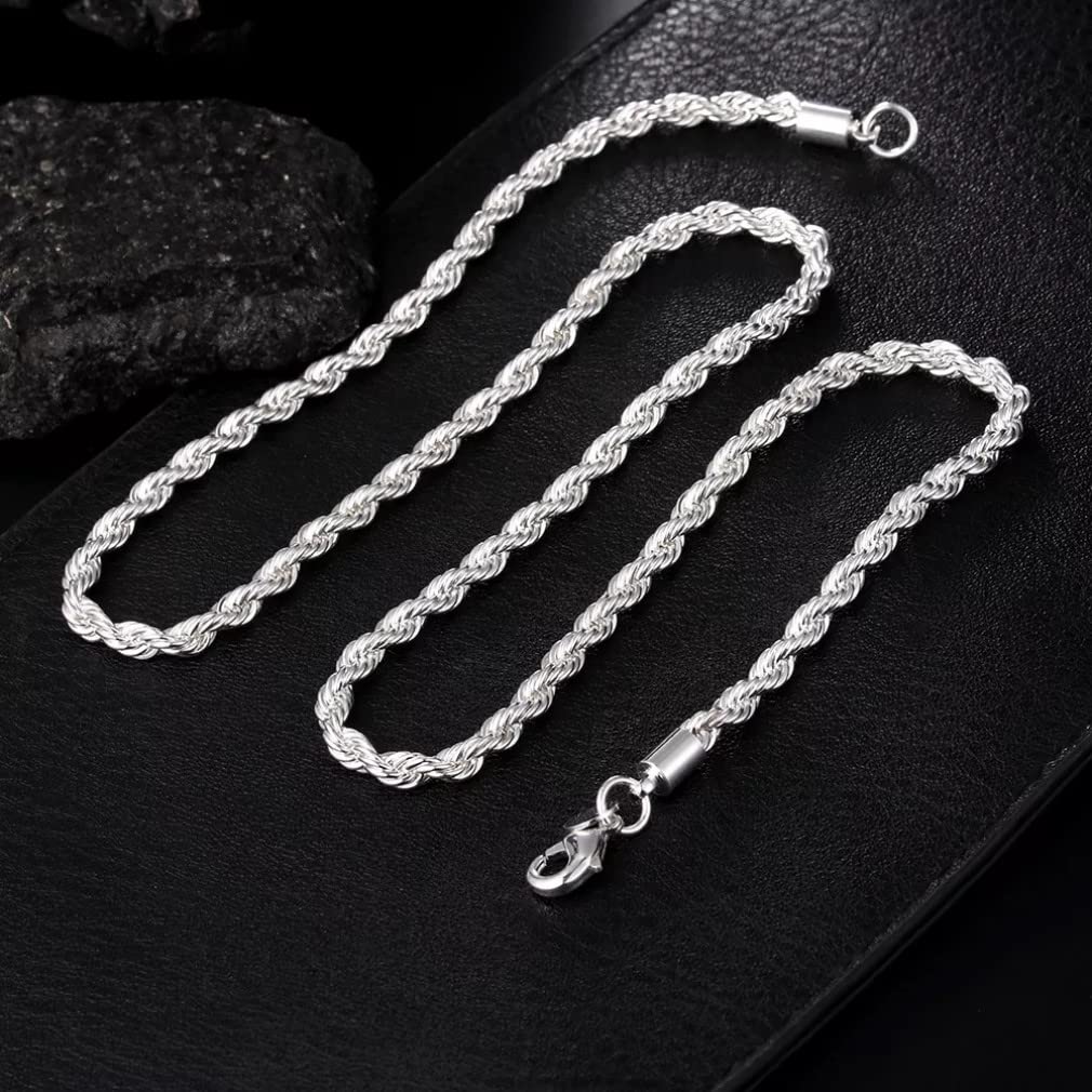 Silver 4mm Zircon Necklace for Men and Women - 16-30 cm