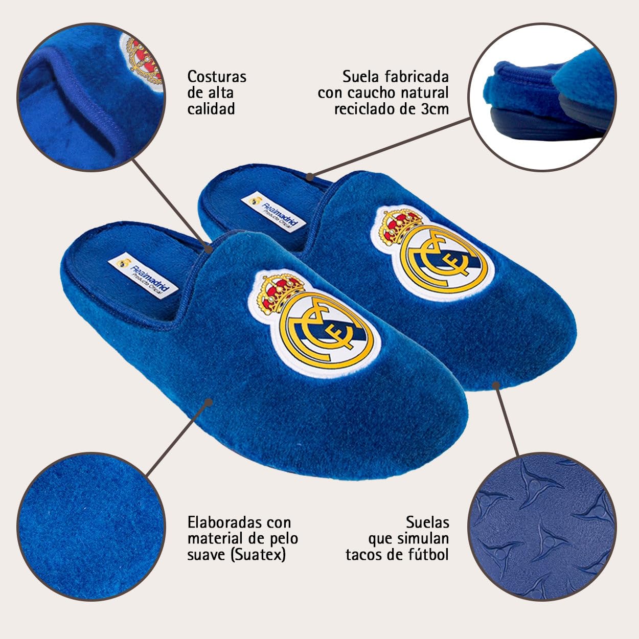 MARPEN SLIPPERS Real Madrid CF Oficiales – Zapatillas Estar por Casa Niño Cómodas y Antideslizantes - Zapatillas Andar por Casa Ligeras - Zapatos Niña Invierno Cálidos - Azul - Talla 34