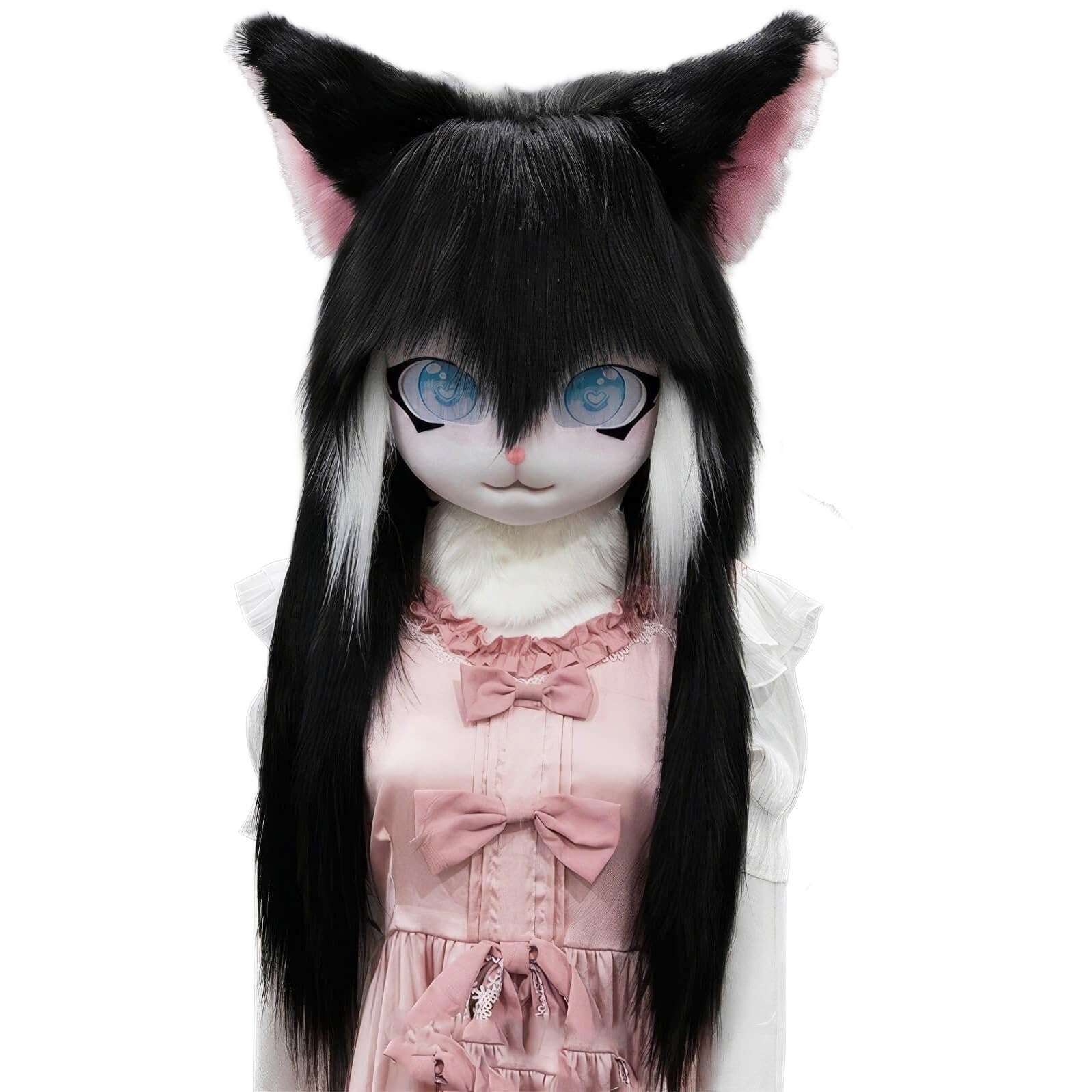 Maska na głowę dla dorosłego kota, kaptur z futrzanym zwierzęciem, miękki pluszowy Kawaii Anime Cosplay maska ​​na Halloween i imprezy(A1)