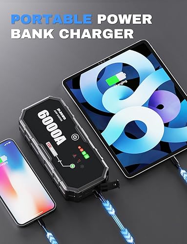 Miniatura 4 de JF.EGWO Paquete de batería de arranque de 6000 A (para 13.0+L de gas o hasta 13.0+L de diesel), batería de coche potable de 12 V potable resistente,