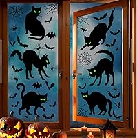 Vista 5 de Decoración de Halloween para ventana de gato negro, espeluznante casa embrujada, murciélagos, telaraña, calcomanías aterradoras, silueta extraíble