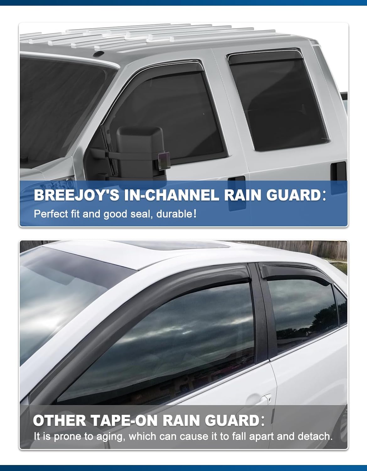 in-Channel Window Rain Guards Fit for 1999-2016 Ford F250-F550 SuperCrew,Rain Guards Visors Vent Visors Window Deflector, Vent Shades Car Accessories -4 pcs