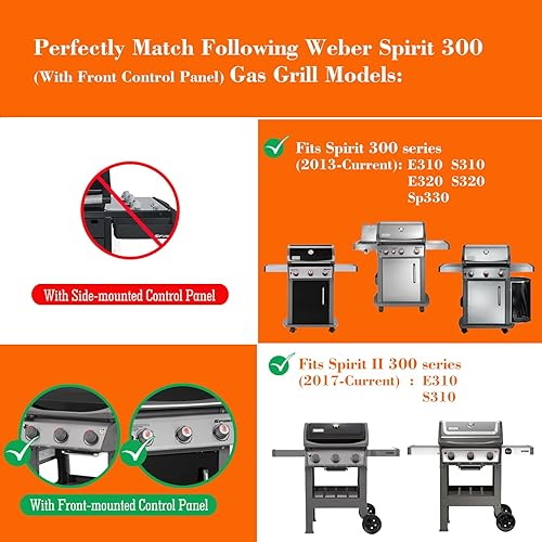 Miniatura 3 de Tombili Barras aromatizantes mejoradas 16GA de 15.3 pulgadas para parrillas de gas Weber Spirit 300 y Spirit II 300 Series E310 S310 E320 S320 E330