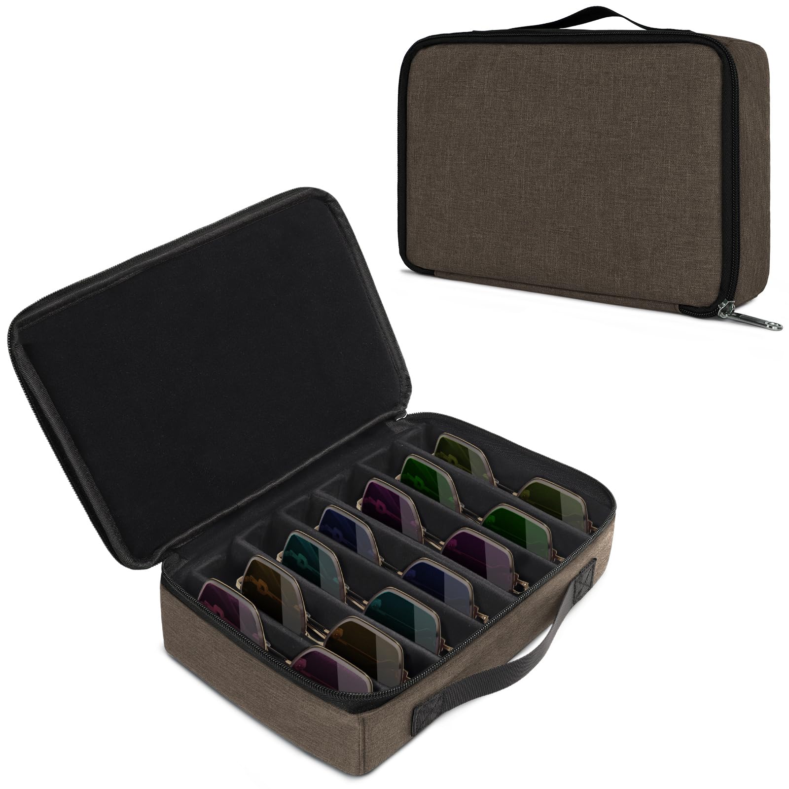 Bukere Travel Sunglasses Organizer Case, Adjustable Slot For Multiple Pairs, Portable Eyeglasses Storage Box for Men Women