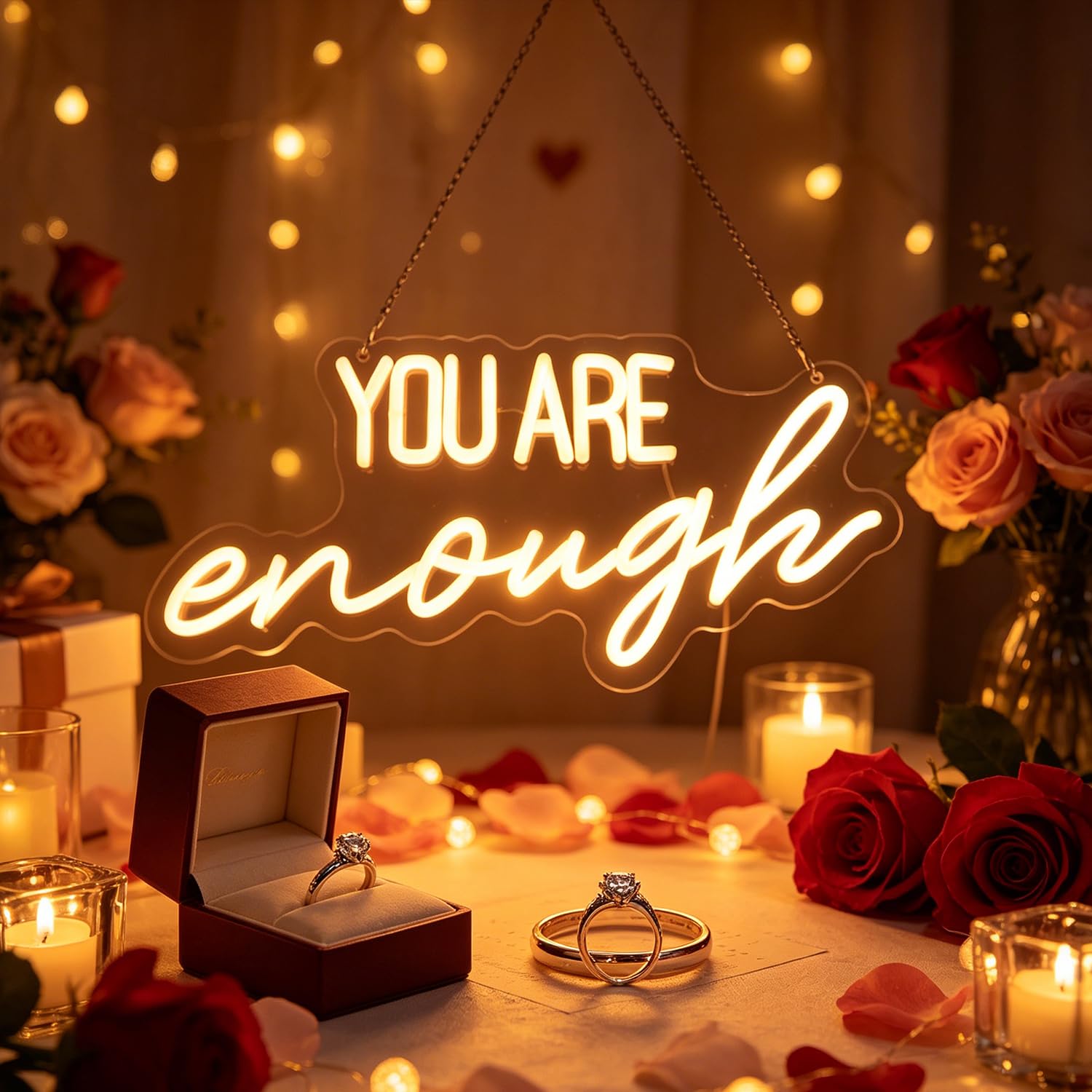 You Are Enough - Insegna al neon con parola/lettere, alimentata tramite USB, con interruttore dimmer, luci al neon per stanza, casa, bar, decorazione da parete per feste, finestre, soggiorno,