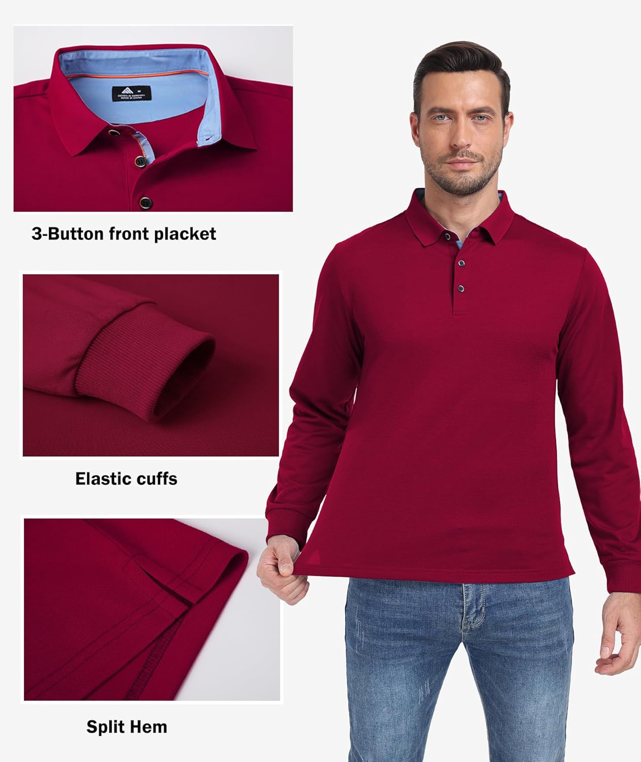 Polo Shirts for Men Long Sleeve Moisture Wicking Golf Polos Casual Travel Performance Collar Shirts - Image 2