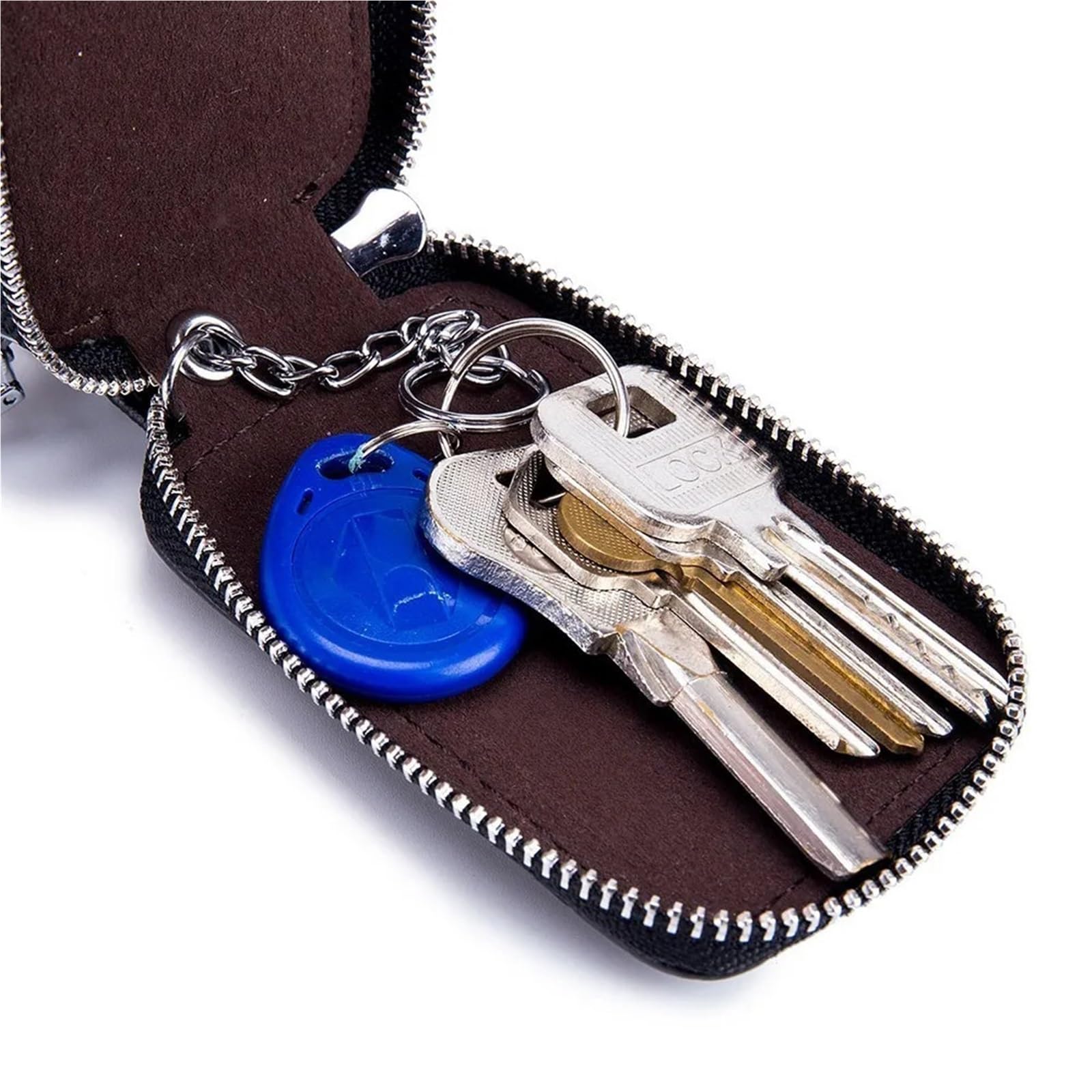 Schlusselmappen Kunstleder-Schlüsseletui for Herren und Damen, Schlüsselhalter, Organizer, Doppelreißverschluss, Autoschlüsseltasche, Geldbörse, Haushälterin, Schlüsseletui, Mini-Kartentasche