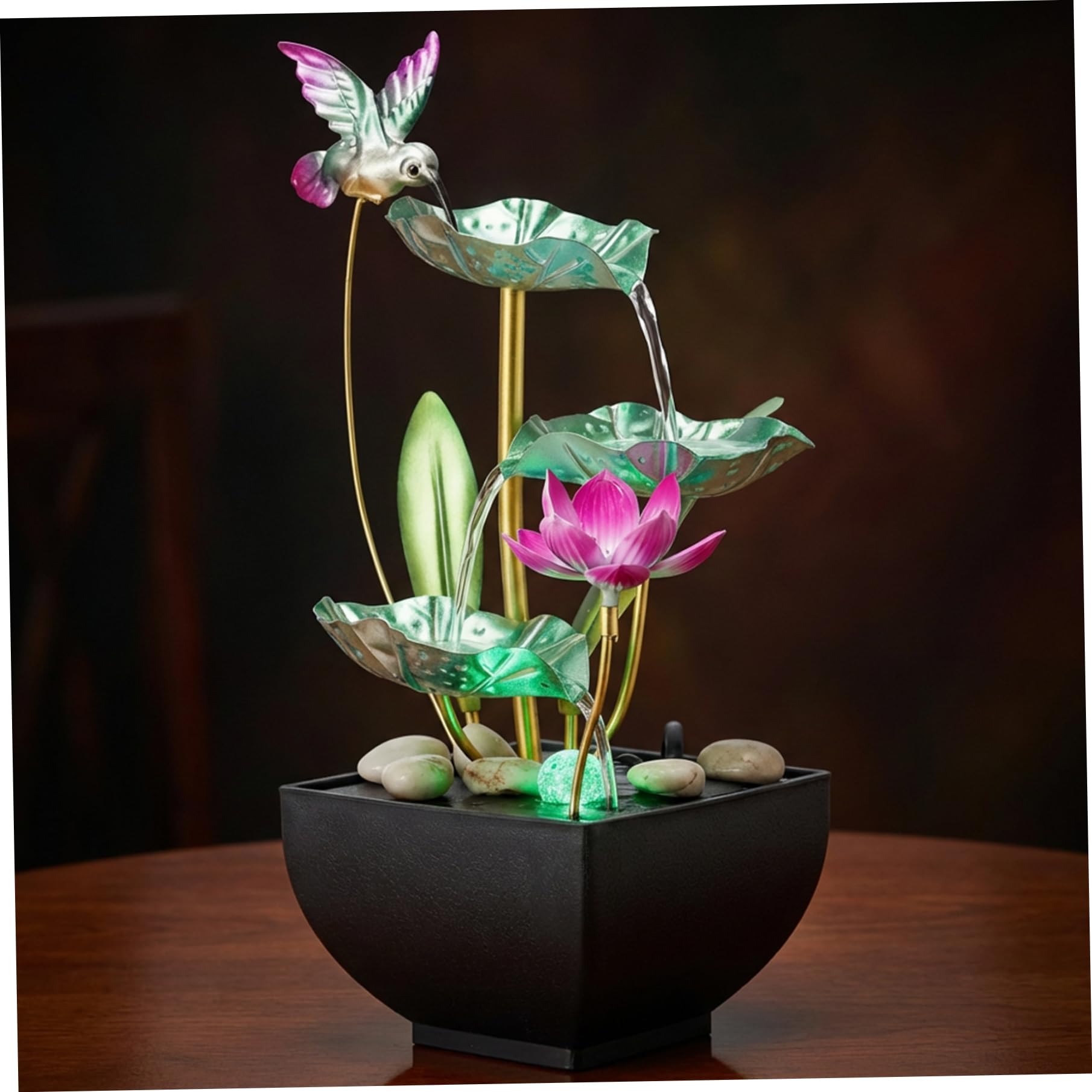 Comebachome Style 2 Tabletop Water Fountain With Lights, 3-Tiers Leaf Desk Waterfall With Rocks, Indoor Water Fountains For Home, Office, Bedroom Décorations D'été