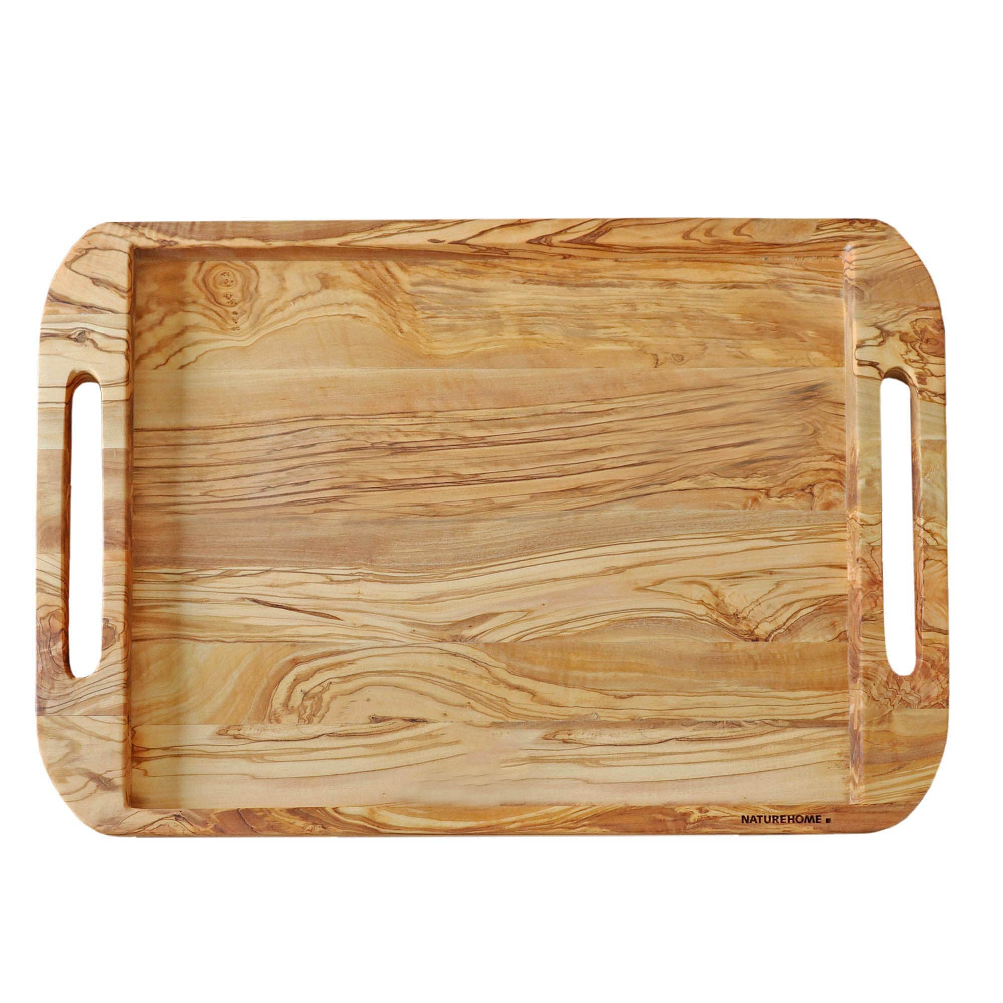 NATUREHOME NH-F Olive Wood Tray Rectangular Extra Flat with Handle 50 x 35 cm