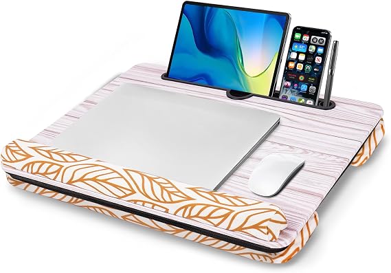 Lap Desk fits up to 15.6 Laptop/Bed/Table Computer Soft pillow and storage bag included Game tray and writing tray Home Office 2 Light Gray