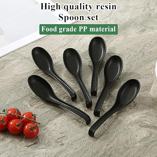 Miniatura 3 de Kyraton Cucharas de sopa de 24 piezas, cuchara de mesa de plástico reutilizable, cuchara asiática resistente y duradera, hecha de polipropileno de