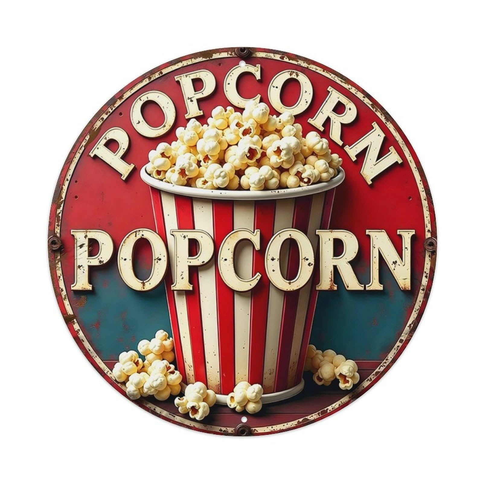 Ldfuieksufg Style Round Vintage Cinema Popcorn Bucket Metal Wall Sign Vintage Aluminium Metal Sign, Retro Wall Decor For Home, Bar, Garage & Farmhouse 20X20cm