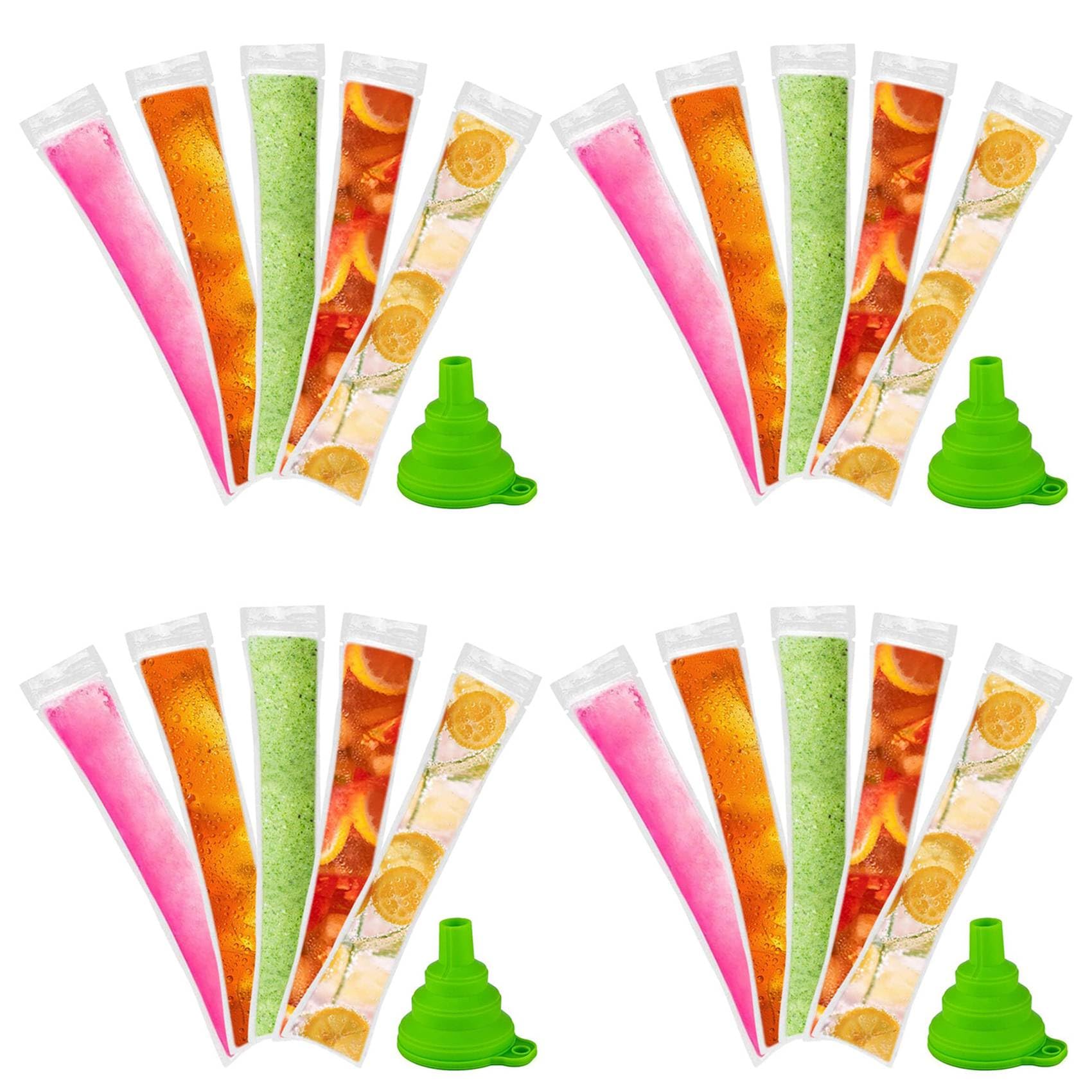 Hndhbfgrt Disposable Bags 480Pcs Freezer Tubes, Ice Bags with Funnel and Ice Sleeves for Juice, Ice Candy Pops, Fruit