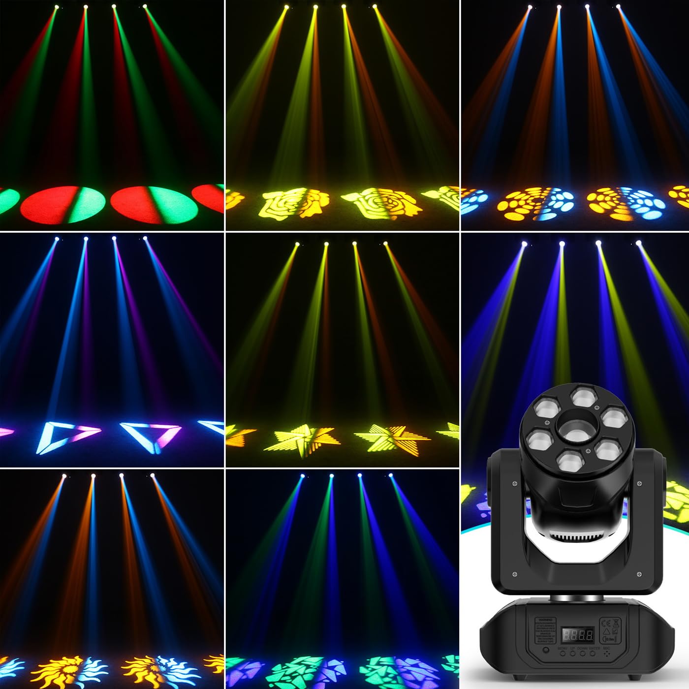 Attrezzatura per luci a Testa Mobile per DJ, Luce stroboscopica a LED con Controller DMX, Telecomando, Rotazione Orizzontale di 540° e Verticale di 270°, luci da Discoteca per Interni per Feste 1pcs