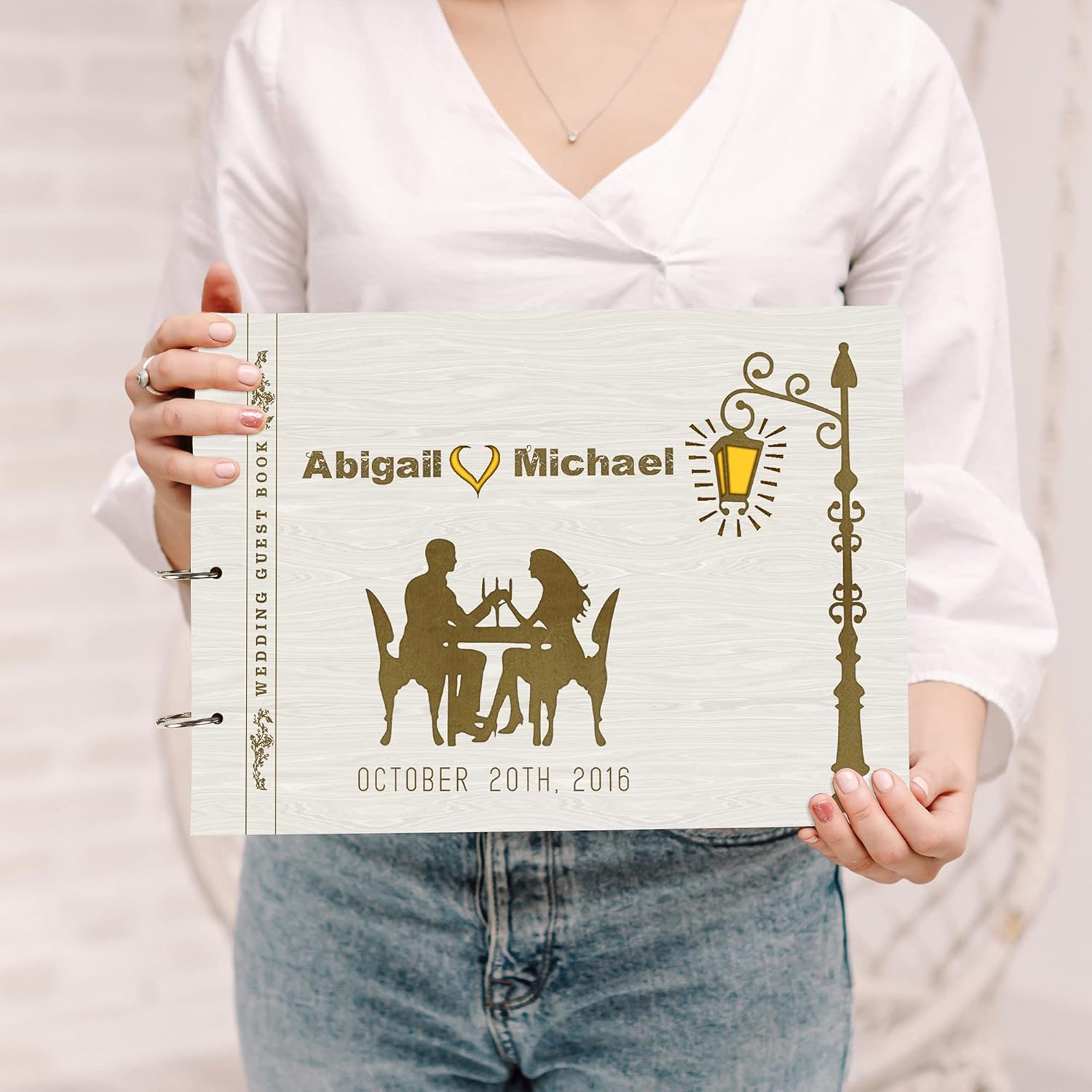 Darling Souvenir Personalized Engraved Laser Cut Wedding Guest Book Wooden Cover Sign-in Book Registry Guestbook Scrapbook-SM