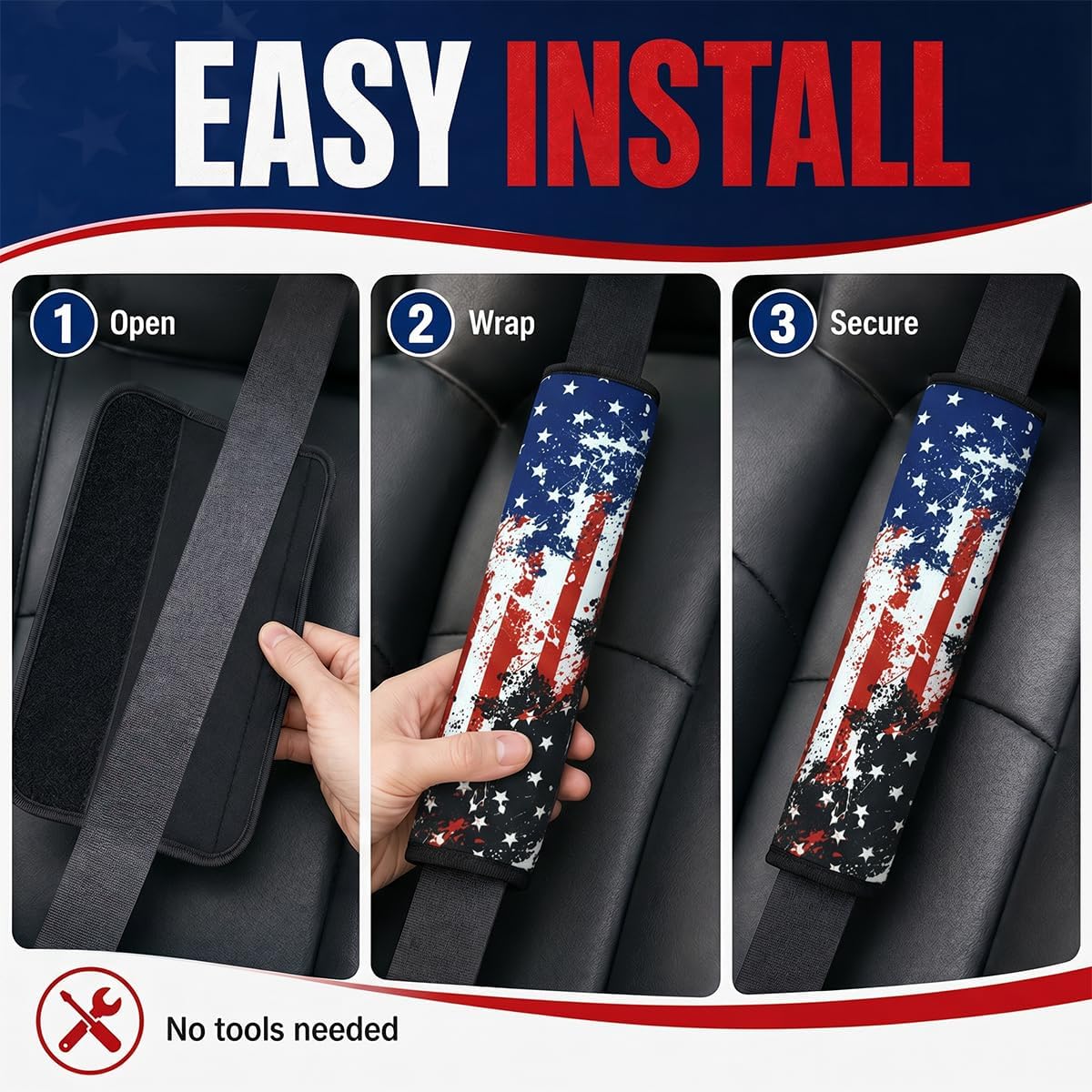 2PCS American Flag Car Seat Belt Cover Pads, Soft Comfortable Shoulder Strap Protection Cushions for Driving, Universal Vehicle Interior Decoration Accessories for Car, SUV, Truck(Style5)