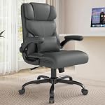 Executive Office Chair with Flip-up Armrests,Ergonomic Computer Desk Chairs,Mid-Tall Back Leather Office Chair 400 Lbs,Lumbar Support Swivel PC Chair with Rocking Function