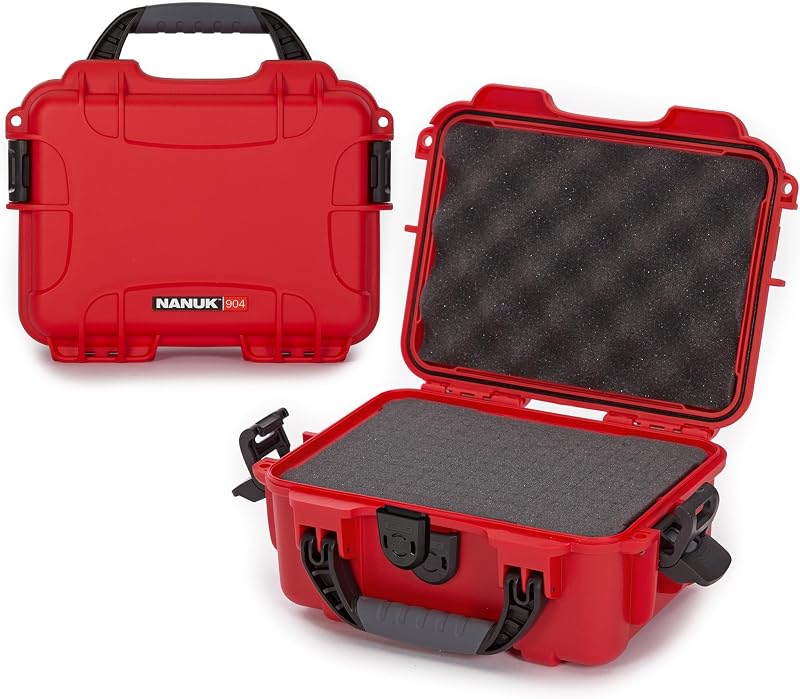 NANUK 904 Estuche rígido con espuma - Estuche protector impermeable IP67 para cámara, dron y equipo - Resistente a impactos y a prueba de polvo - Perfecto para viajes 10.2" x 7.9" x 4.5" - Rojo