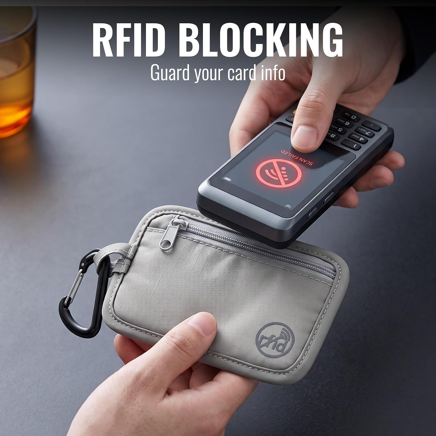 Tipmile RFID Blocking Wallet Slim Money Pouch with Carabiner for Cash Cards