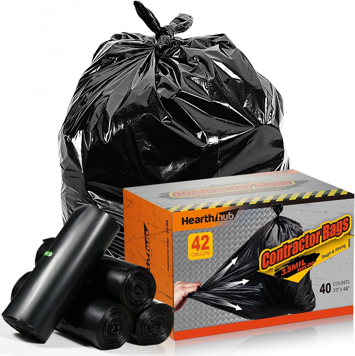 42 Gallon Contractor Garbage Bags - 3.5 MIL Thick Heavy Duty Trash Bags - 33" X 48" Large Black Bag for Construction, Commerical, Industrial, Yard, Outdoor Use (30 Count)