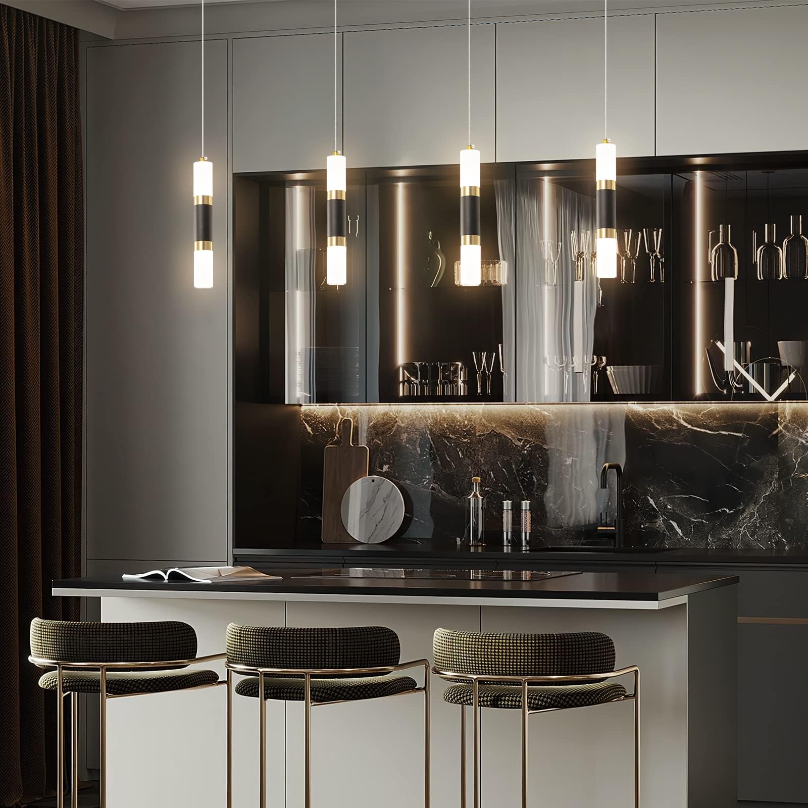 Photo 1 of LIANGMH Modern Black Gold LED Pendant Light Fixture (2-Pack)