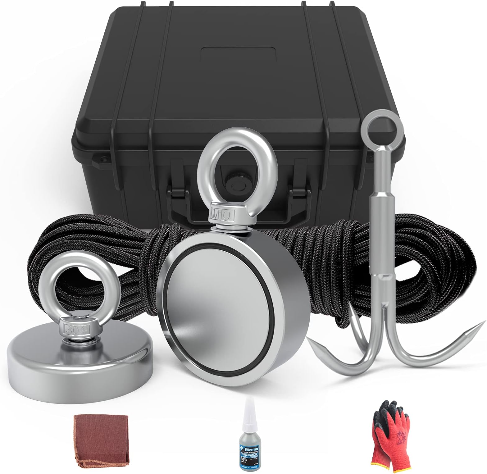 THCMAG Magnet Fishing Kit - 1000LBS Pulling Force Double Sided Neodymium Rare Earth with Rope Grappling Hooks and Gloves for Salvage and Retrieval