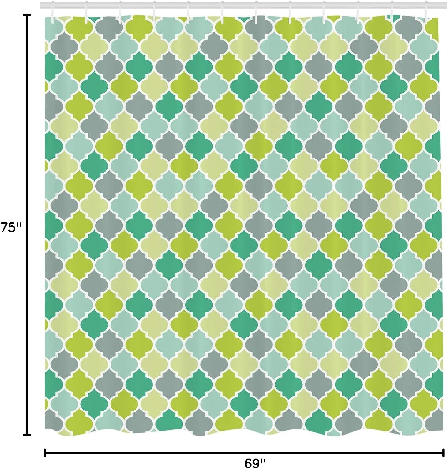 Ambesonne Teal Shower Curtain, Traditional Moroccan Cultural Pattern Trellis Quatrefoil Motif in Vibrant Colors Retro, Cloth Fabric Bathroom Decor Set with Hooks, 69" W x 75" L, Seafoam Lime Green
